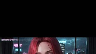 I enjoy 3D AI HQ redhead on bed with big firm tits hard nipples cowgirl riding POV sex