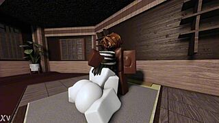 In Roblox Studio a guy with MONSTER COCK is FUCKING a delicious BIG ASS hard
