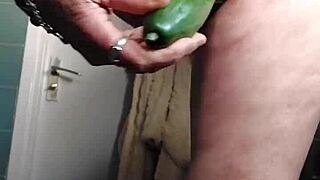 Granny Slut Fucks Hairy Pussy with Cucumber