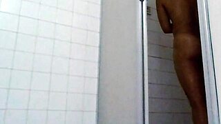 Real couple gets intensely wet in steamy home bathroom shower session