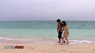 Asian Teen Hina Maeda Blowjob and Hardcore Creampie on Beach