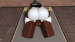 In Roblox Studio a guy with MONSTER COCK is FUCKING a delicious BIG ASS hard
