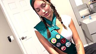 Horny GIRL Scout Sisi Rose DRIPS Wet in FISHNETS for ROUGH Sloppy SEX and CREAMPIE