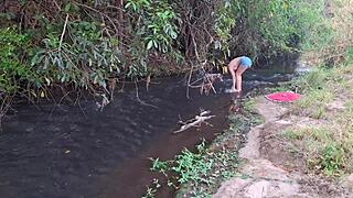 Blonde Strangers Caught Licking Pussy And Riding Cowgirl At Wet Waterfall In Nature