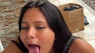 Colombian prostitute sucks big cock outdoors and gets caught by neighbor.