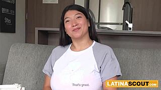 whoa, this latina teen 18+ with huge boobs takes rough titty fuck and face fuck