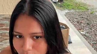 Colombian prostitute sucks big cock outdoors and gets caught by neighbor.
