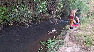 Blonde Strangers Caught Licking Pussy And Riding Cowgirl At Wet Waterfall In Nature