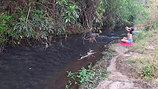 Blonde Strangers Caught Licking Pussy And Riding Cowgirl At Wet Waterfall In Nature