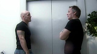 Whoa, these lucky guys rip clothes off two busty brunettes for wild elevator foursome