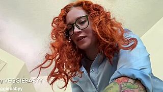 CFNM Femdom Redhead In Glasses And Gloves Delivers Humiliating POV Handjob During Roleplay Exam