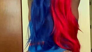 Spider Girl Shabrim Cosplay With Striptease Until Clothes Ripped Off In Costume Action