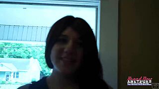 Brunette cutie Emma teases with a footjob on that cock before masturbating her shaved pussy with a dildo.