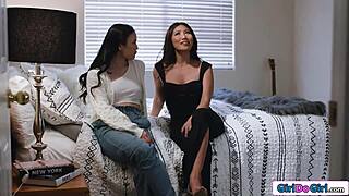 Petite Asian brunettes lick and finger pussies in steamy lesbian oral session with hairy beavers