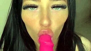 Horny petite amateur slut teases with solo dildo play in wild webcam masturbation session?