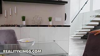 Horny milf penny barber subtly gropes her boyfriend's friend right behind his back with wet pussy tribbing