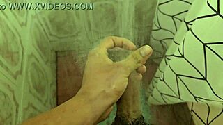Oh yeah, I'm stroking my hard cock solo in the steamy shower, feeling every intense pulse