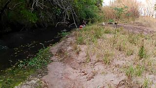 Blonde Strangers Caught Licking Pussy And Riding Cowgirl At Wet Waterfall In Nature