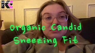 in a hidden setting a person experiences an organic candid sneezing fit captured naturally