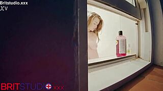 Chubby british girl next door flashes wet pussy in shower voyeur scene