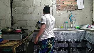Horny chubby neighbor wants hard fucking in kitchen.