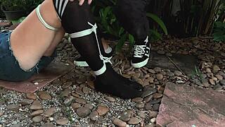 Look at this beautiful blonde from the park, all bound up and moaning in outdoor tickling fun