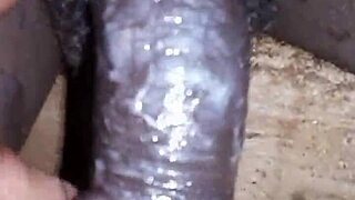 Bigblackie grabs his massive black cock for a private shave and intense solo masturbation session