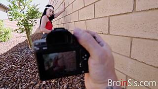 Think you can handle this petite brunette getting naked and riding during outdoor photoshoot?