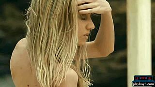 Petite Italian milf model Francy Torino strips outdoors, revealing small tits and blonde babe allure in softcore tease.