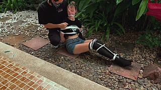 Look at this beautiful blonde from the park, all bound up and moaning in outdoor tickling fun