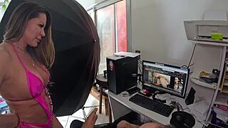 cleo cadillac experiences her first time at ted's mansion in a backstage shower scene with lingerie