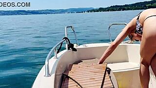 boat wash in sexi thong swimsuit, summer is here with blonde babe on beach