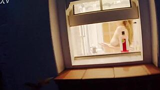 Chubby british girl next door flashes wet pussy in shower voyeur scene