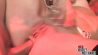 muscular bodybuilder audrey begs for more as alec and otto slam her ass raw in rough domination session with redhead's skinny frame and big tits in corset