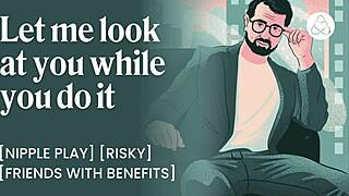 During the interview, she starts rubbing her tits sensually. Then she cums all over herself and asks for my dick, so I give it to her eagerly.