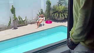 lucky stranger massages this cute skinny latina slut at the hotel pool 😏 her natural tits and pussy get fingered
