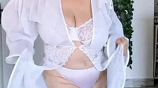 busty granny dances seductively in sexy lingerie stockings homemade big tits
