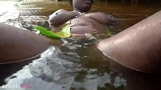 watch this busty african beauty with huge tits and ass grinding in a ritual dance then cleansing her thick body in sacred outdoor water