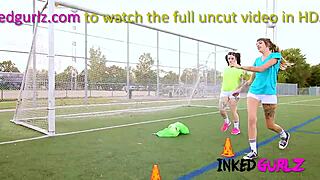 inked soccer teen subtly tempted into sucking and fucking coach's monster cock in pov double action