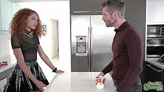 Stepdaddy is totally pounding his hot ebony teen with that big black cock in interracial doggystyle action!