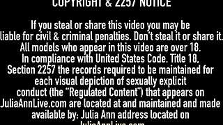 Busty hot cougar Julia Ann takes on two hard cocks