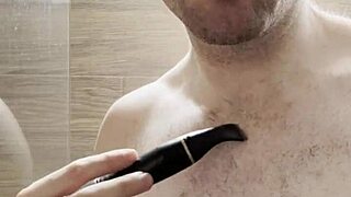 Trimming sweaty hairy armpits and body after gym for upcoming photoshoot behind scenes