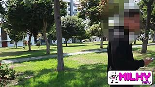 Horny Peruvian petite girl argues with boyfriend in park shows photos ends up with pussy pounded outdoors