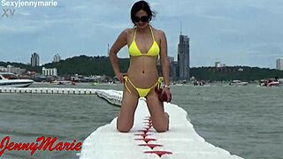 jenny marie rocks sexy new yellow bikini outdoors public tease