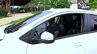 Sexy Curvy Latina Brunette with Big Ass and Tits Sucks Monster Cock Closeup in Car!