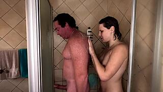 shower slut brunette pierced nipples deepthroat monster cock swallow