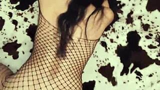 Fishnet milf spreads ass for closeup pov anal fuck