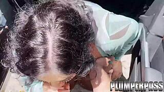 Huge tit latina milf craves stranger cock in car