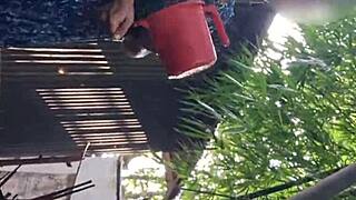 Slim village girl bathes showing tits ass for country anal