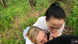 amateur ffm threesome sloppy outdoor blowjobs and public fucking